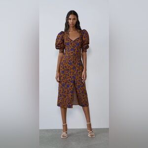 Zara Poplin long floral midi skirt dress